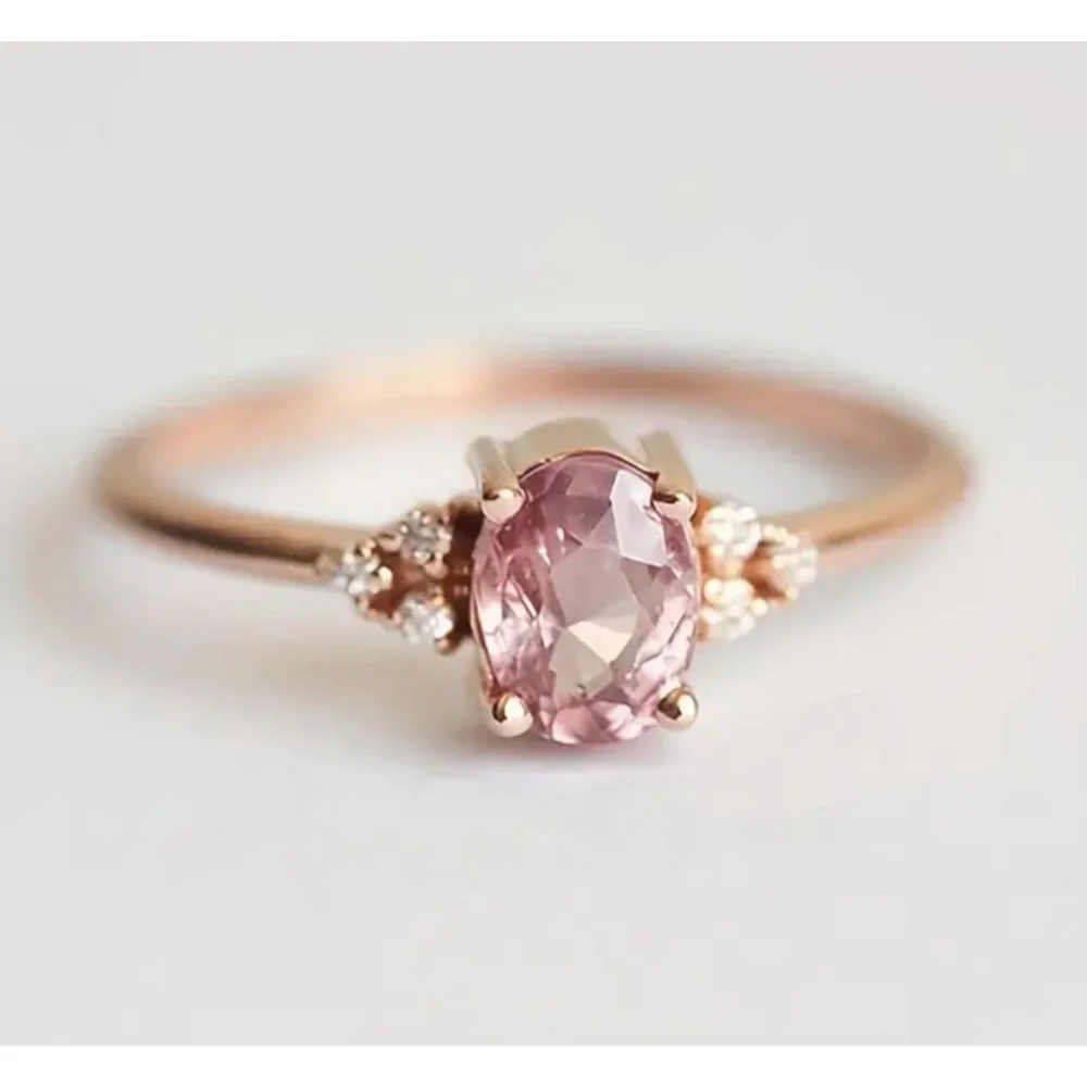 Rose Blossom Pink Gemstone with CZ Accent Rose Gold Ring